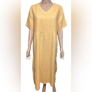 Cambridge Spirit Women’s 100 Linen Midi Dress  16WP Side Buttons Light Orange